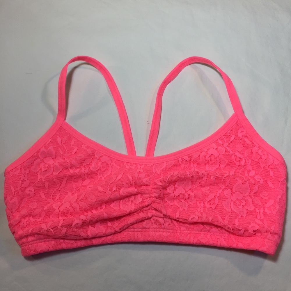 💕Neon pink lace overlay 34 sports bra